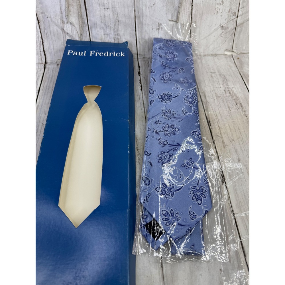 Paul Fredrick Mens Blue Floral Vine Silk Necktie TPE1403 NIB